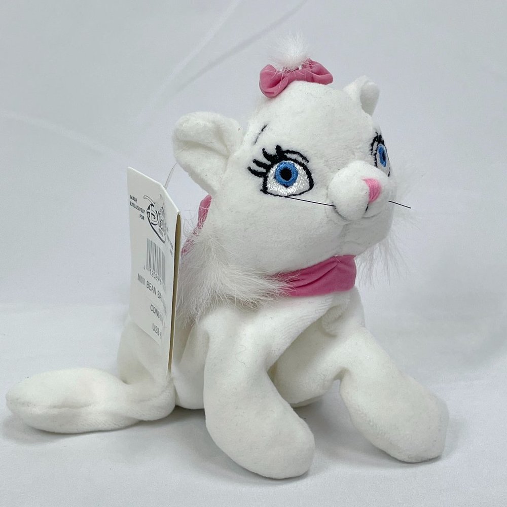 Disney Marie Aristocats White Cat Beanbag Plush Stuffed Animal 7” Tag Attached‎